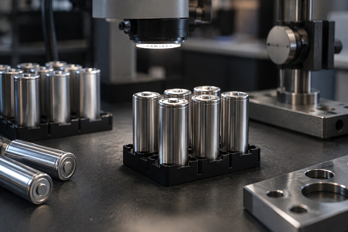 Cylindrical battery cells under optical inspection