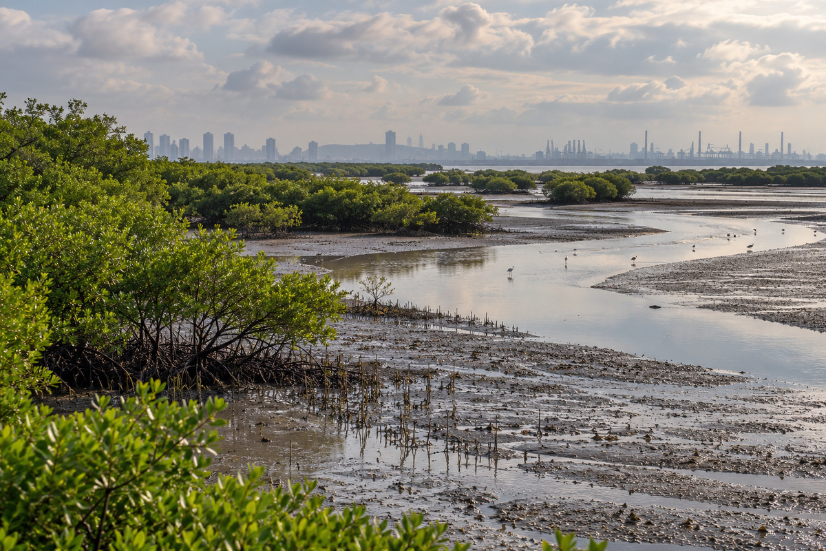 Mumbai Bay coastal landscape Mangroves and tidal mudflats around Mumbai Bay