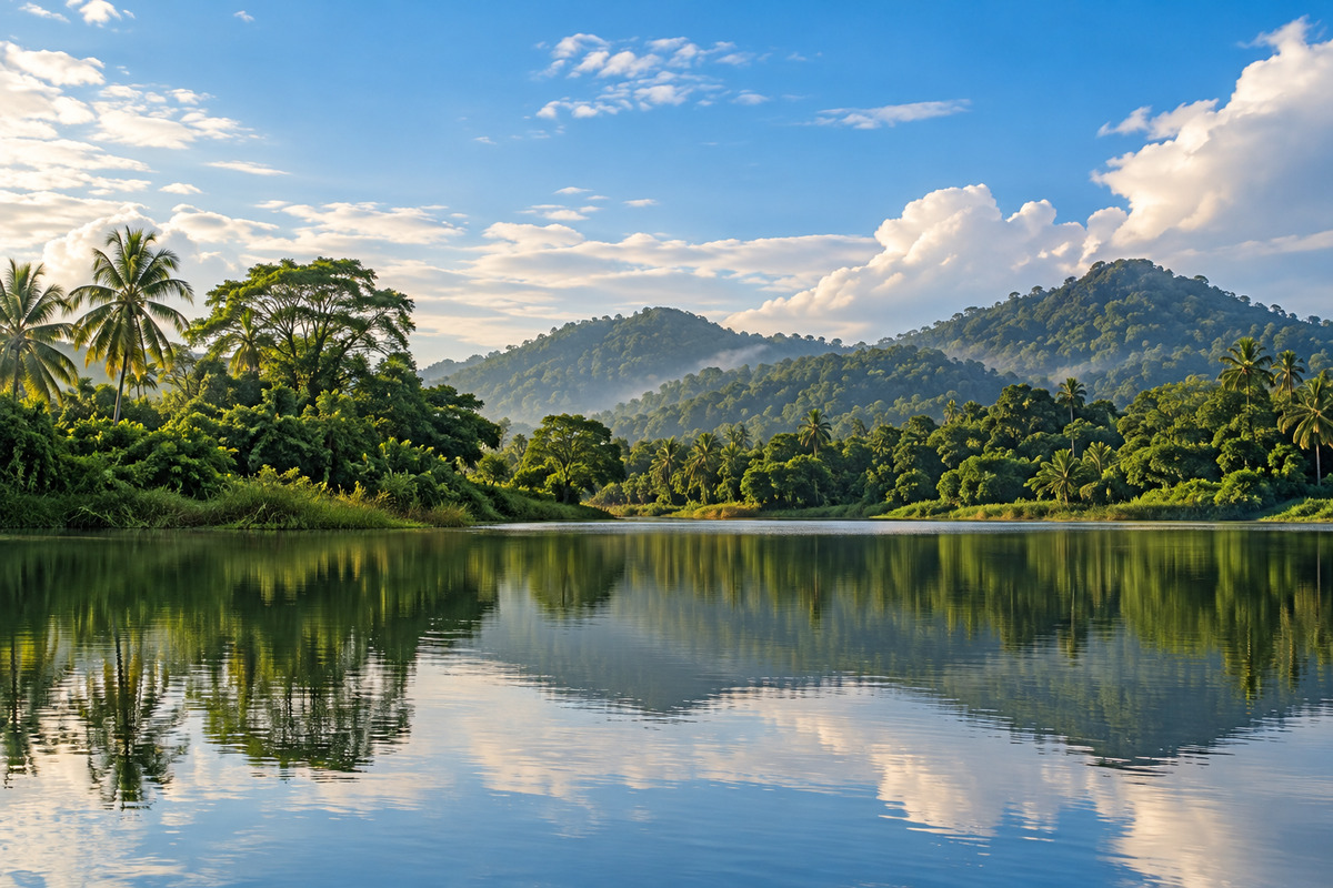 Tropical lakeside landscape in Selangor