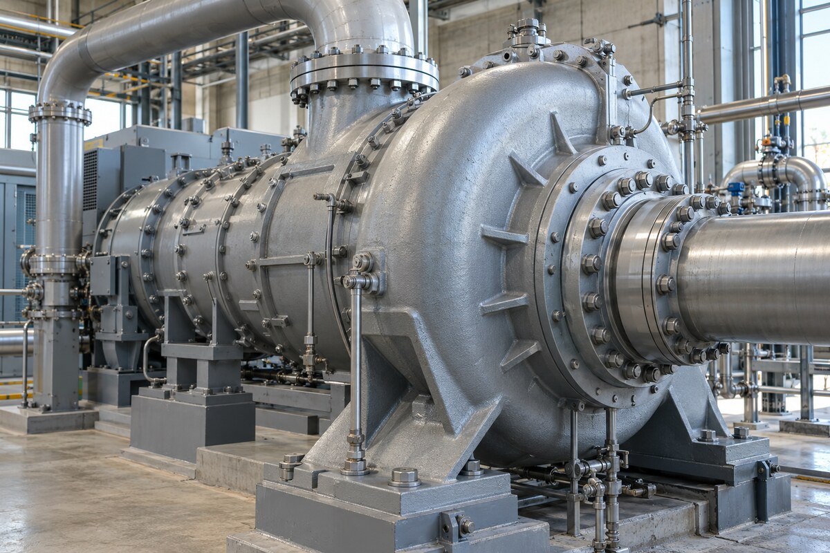 Industrial air compressor casing and pipework