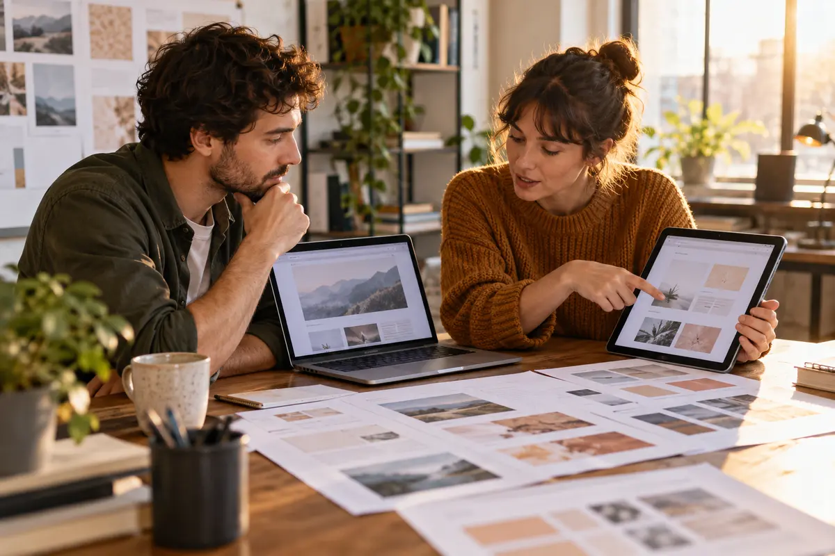Reviewing a website across laptop and tablet Reviewing a website across laptop and tablet
