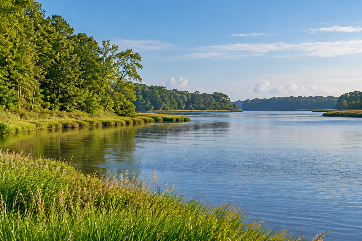 Wooded tidal river landscape in Maryland